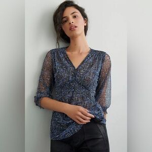 ANTHROPOLOGIE Gretchen Geo Print Smocked Tunic Blouse, Size Medium